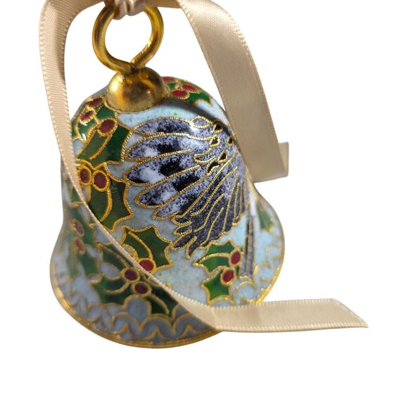 NYCO International Victorian Enamelled Holly Berry Bell Ornament Blue Interior - Picture 1 of 9